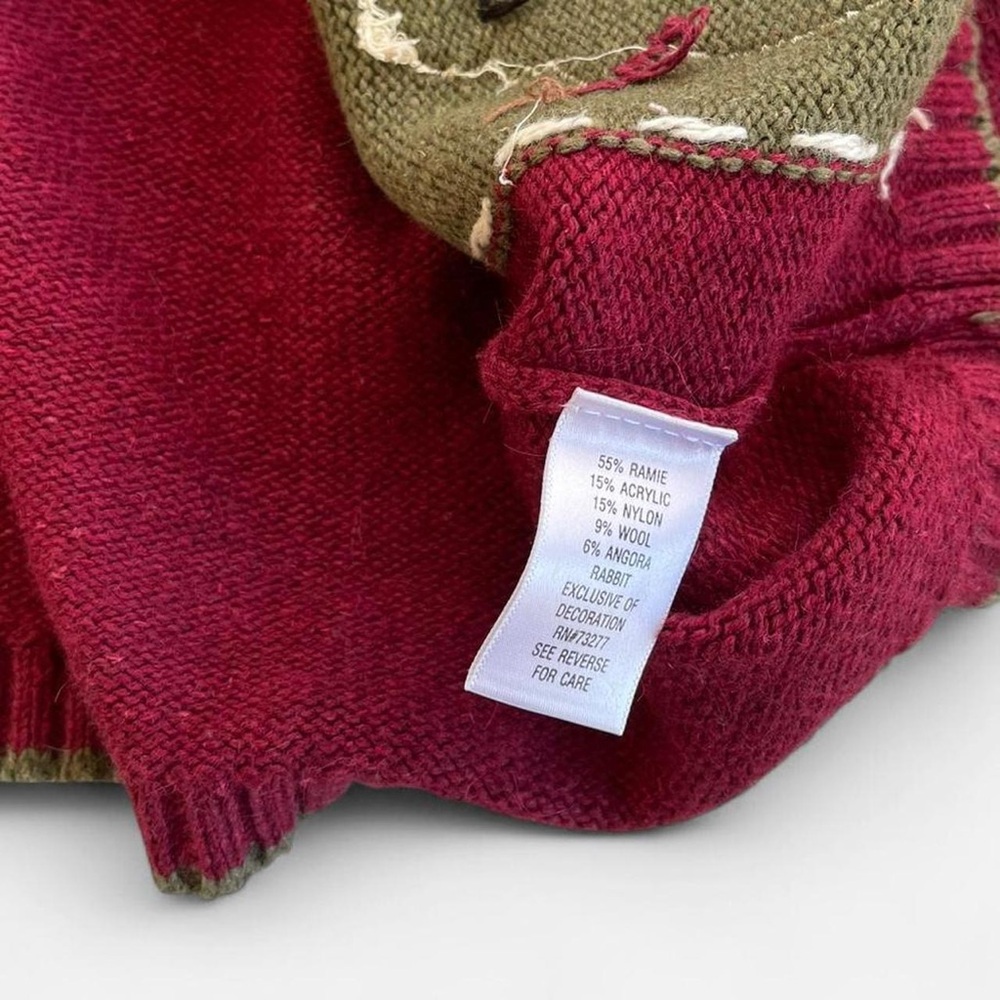 Croft & Barrow Burgundy Knit Embroidered Patchwork Snowman Winter Cardigan XL - Picture 4 of 8